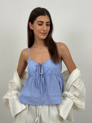 Top a Righe con Spalline Azzurro