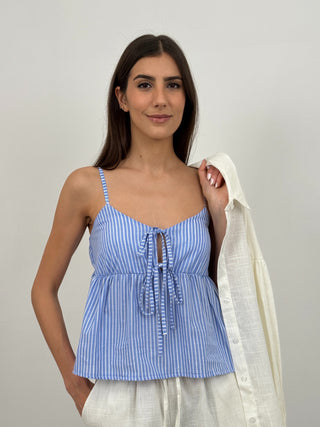 Top a Righe con Spalline Azzurro