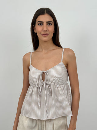 Top a Righe con Spalline Beige