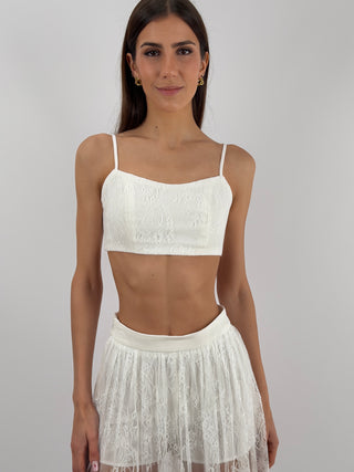 Set Top e Gonna Lunga in Pizzo Bianco Lumina