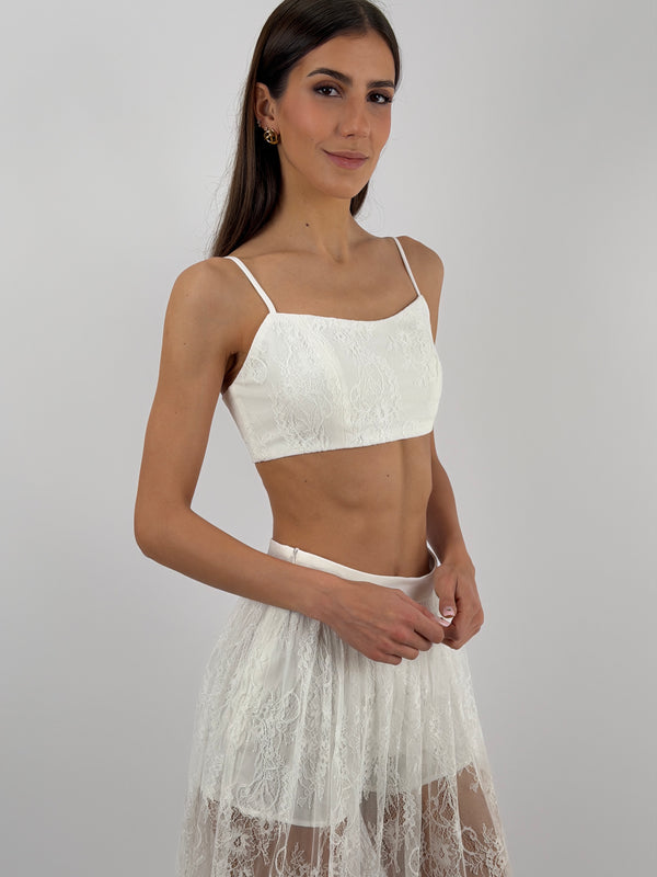 Set Top e Gonna Lunga in Pizzo Bianco Lumina