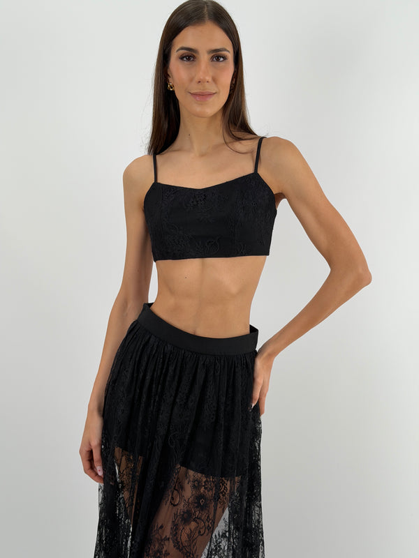 Set Top e Gonna Lunga in Pizzo Nero Lumina