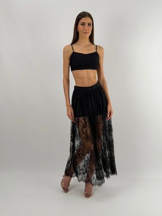Set Top e Gonna Lunga in Pizzo Nero Lumina