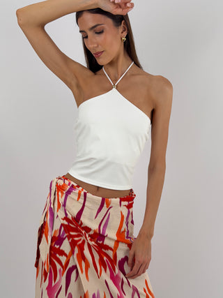 Top Halter Bianco - Top elasticizzato bianco con allacciatura al collo | Paloma Store
