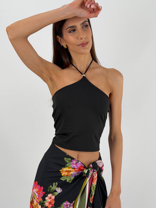 Top Halter Nero - Top elasticizzato nero con allacciatura al collo | Paloma Store