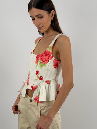 Top con Rose Rosse Lumina