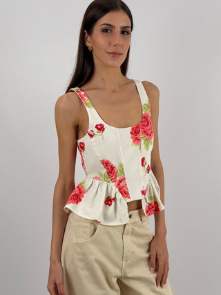 Top con Rose Rosse Lumina