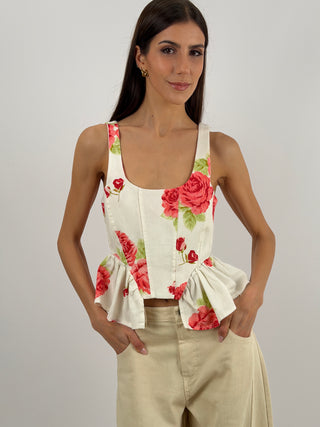 Top con Rose Rosse Lumina