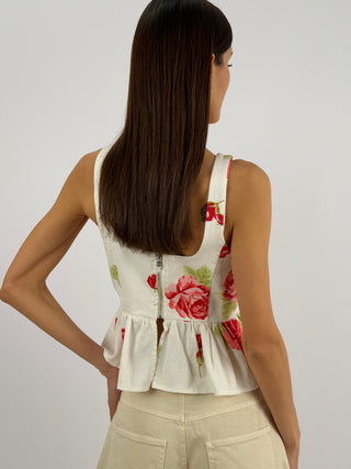 Top con Rose Rosse Lumina