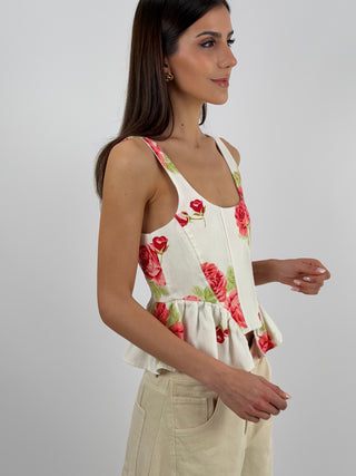 Top con Rose Rosse Lumina