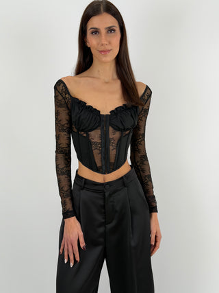 Top Corsetto in Pizzo Nero
