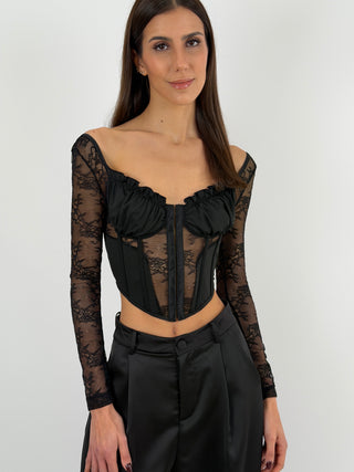 Top Corsetto in Pizzo Nero