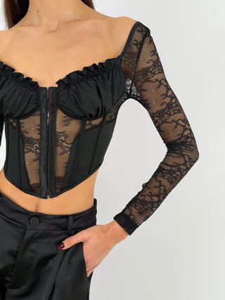 Top Corsetto in Pizzo Nero