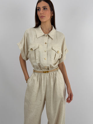 Jumpsuit con Tasche Beige Lumina