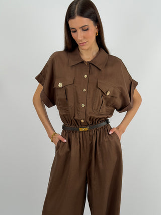 Jumpsuit con Tasche Marrone Lumina
