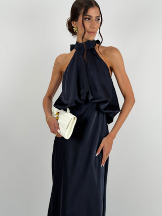 Abito Satin con Top a Balza Blu