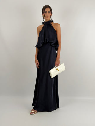 Abito Satin con Top a Balza Blu