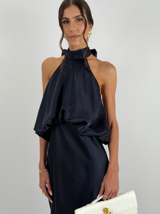 Abito Satin con Top a Balza Blu