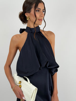 Abito Satin con Top a Balza Blu