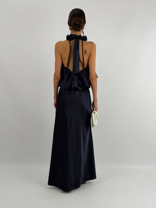 Abito Satin con Top a Balza Blu