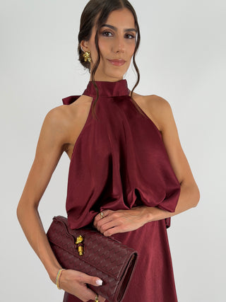 Abito Satin con Top a Balza Burgundy