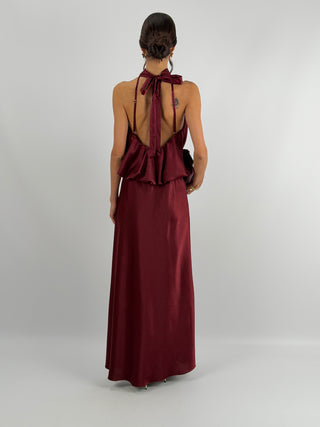 Abito Satin con Top a Balza Burgundy