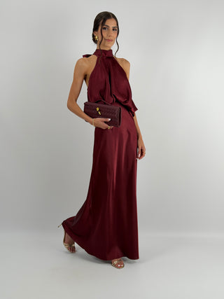 Abito Satin con Top a Balza Burgundy