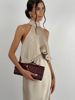 Abito Satin con Top a Balza Champagne