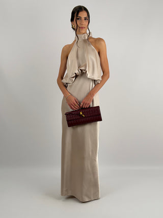 Abito Satin con Top a Balza Champagne