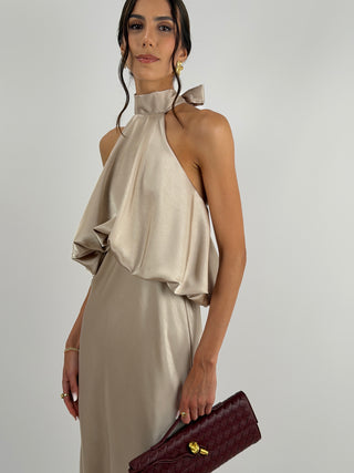Abito Satin con Top a Balza Champagne