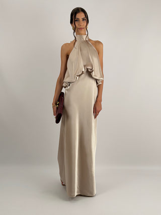 Abito Satin con Top a Balza Champagne