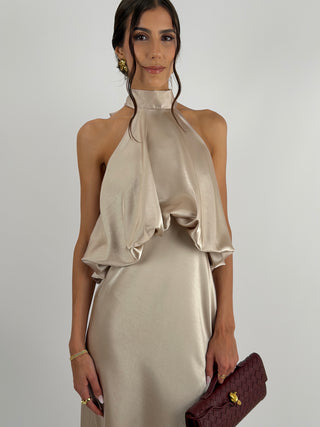 Abito Satin con Top a Balza Champagne