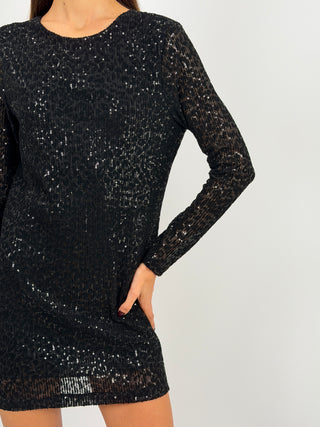 Abito Corto Nero con Paillettes e Fiocco
