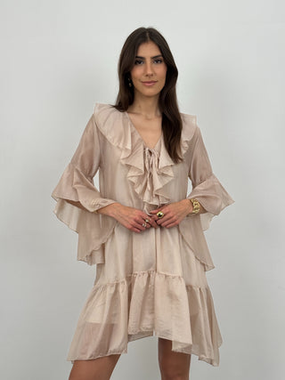 Abito Corto con Volant Bel Air Beige