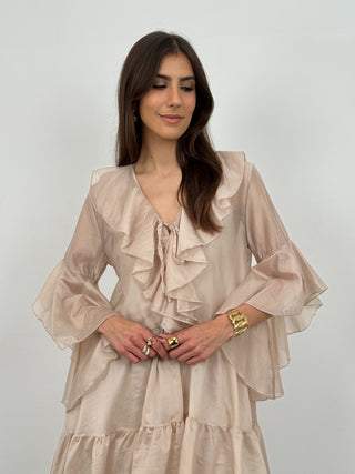 Abito Corto con Volant Bel Air Beige
