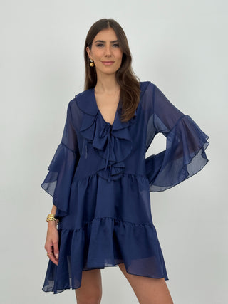 Abito Corto con Volant Bel Air Blu