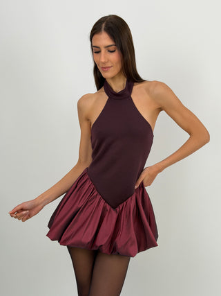 Abito Halter a Palloncino Bordeaux