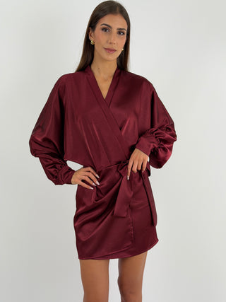 Abito Satin a Portafoglio Bordeaux