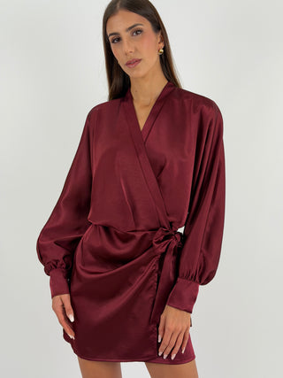 Abito Satin a Portafoglio Bordeaux