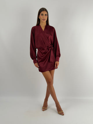 Abito Satin a Portafoglio Bordeaux