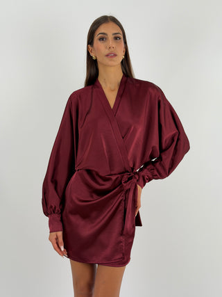 Abito Satin a Portafoglio Bordeaux