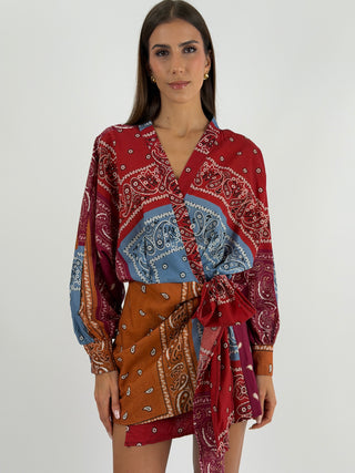 Abito in Cotone con Fantasia Bandana Burgundy