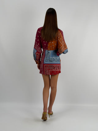 Abito in Cotone con Fantasia Bandana Burgundy