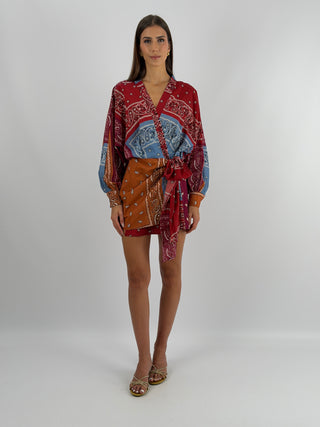 Abito in Cotone con Fantasia Bandana Burgundy