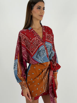 Abito in Cotone con Fantasia Bandana Burgundy