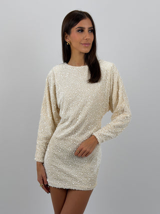 Abito in Velluto con Paillettes Crema