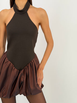 Abito Halter a Palloncino Marrone
