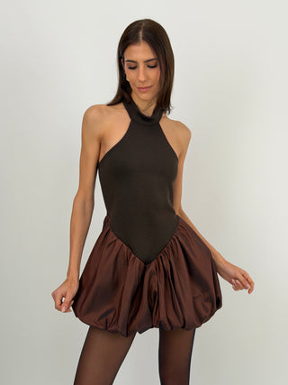 Abito Halter a Palloncino Marrone