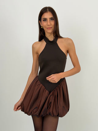 Abito Halter a Palloncino Marrone