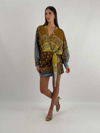 Abito in Cotone con Fantasia Bandana Marrone